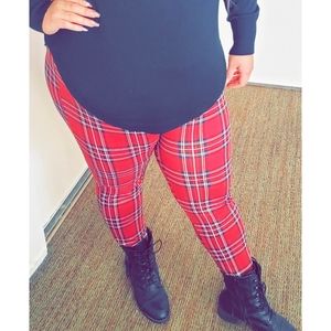 Red/burgundy plaid leggings